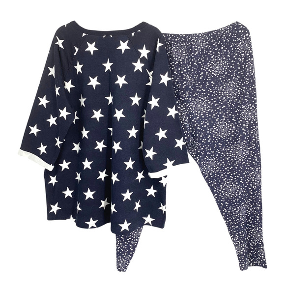 Dreams & Co. Plus Sz 22/24 Navy Blue Stars Constellation 2 Pc Knit PJ Lounge Set - Picture 5 of 5